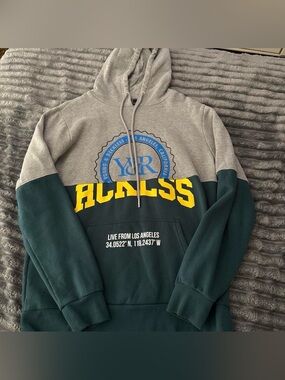 Young & Reckless Two-Tone Hoodie in Grey, Dark Green & Yellow Logo